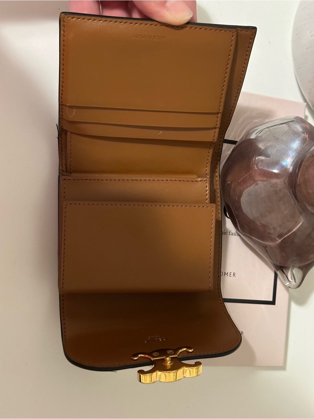 Celine Triomphe Small Wallet in Black and Brown with Gold Hardware - Picture 4 of 7